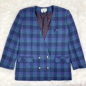 VINTAGE Jeremy Scott Double Breasted Plaid Wool Blazer